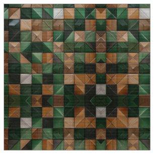 Elegant Earthy Geometric Green and Brown Tile Fabric