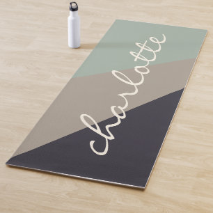 Elegant Earthy Geometric   Sage Black Taupe Custom Yoga Mat