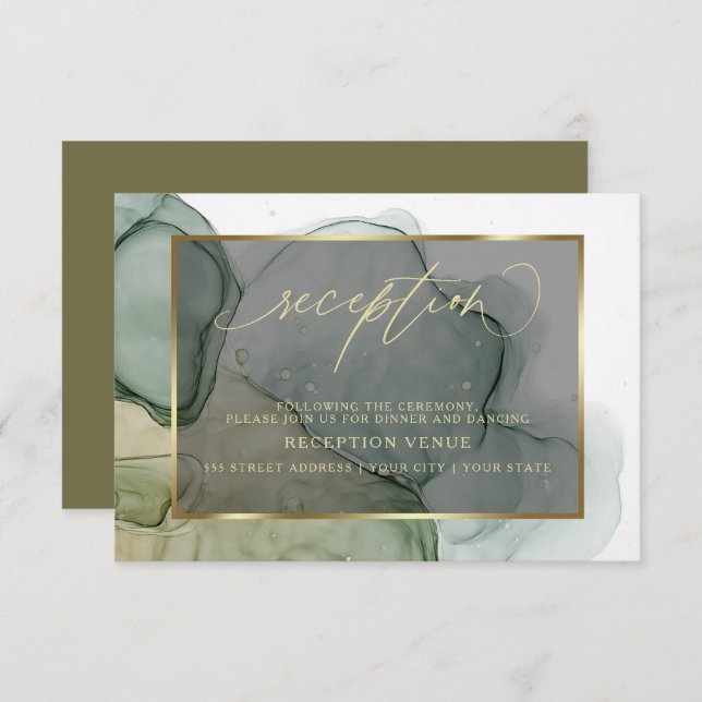 Elegant Earthy Green Alcohol Ink  Invitation (Front/Back)