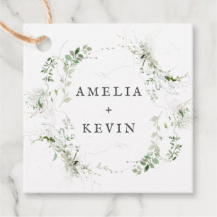 Elegant Earthy Greenery Personalised Names Date Favour Tags