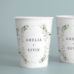 Elegant Earthy Greenery Personalised Names or Date Paper Cups
