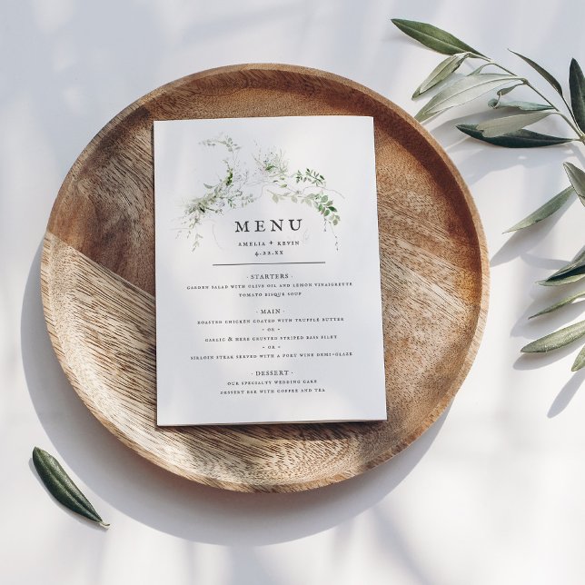 Elegant Earthy Greenery Watercolor Wedding Menu (Creator Uploaded)
