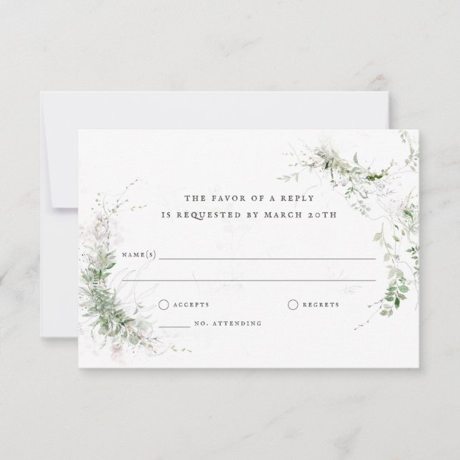 Elegant Earthy Greenery Watercolor Wedding RSVP Card (Front)