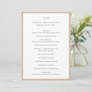 Elegant Earthy Neutral Monogram Modern Wedding Program