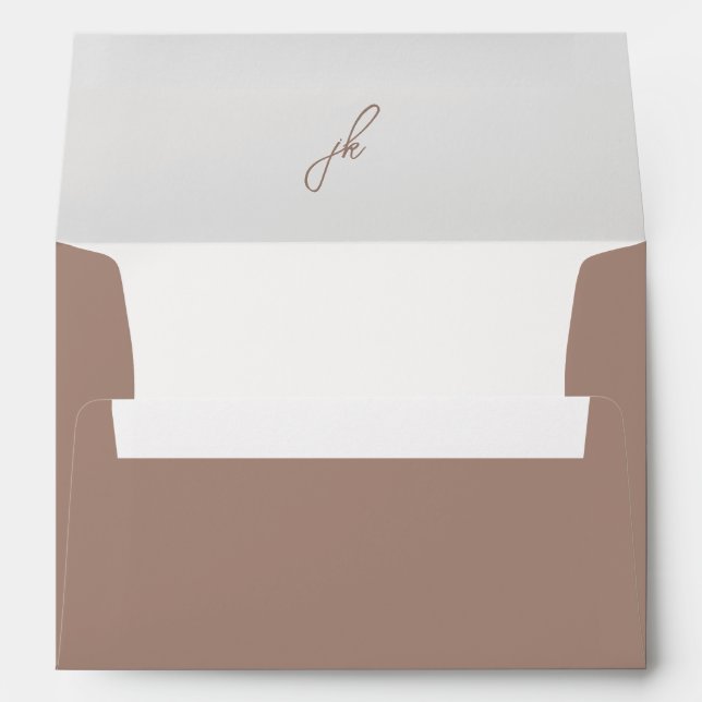 Elegant Earthy Neutral Script Monogram Wedding Envelope (Back (Bottom))