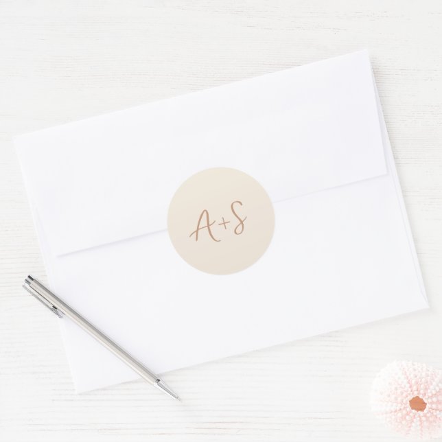 Elegant Earthy Neutrals Modern Wedding Classic Round Sticker (Envelope)