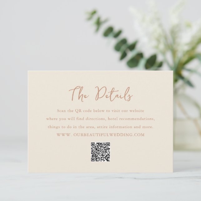 Elegant Earthy Neutrals QR Code Modern Wedding Enclosure Card (Standing Front)