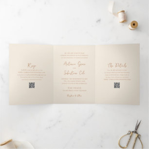 Elegant Earthy Neutrals QR Code Modern Wedding Tri-Fold Invitation