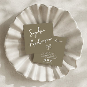 Elegant Earthy Olive Script Bow       Square Business Card