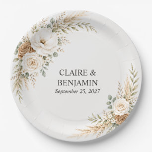 Elegant Earthy Pampas Botanical Wedding Paper Plate