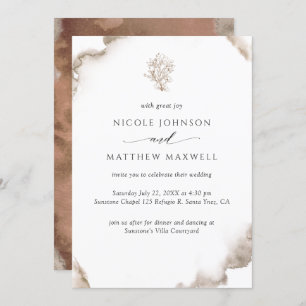 Elegant Earthy Tones Watercolor, Floral Wedding Invitation