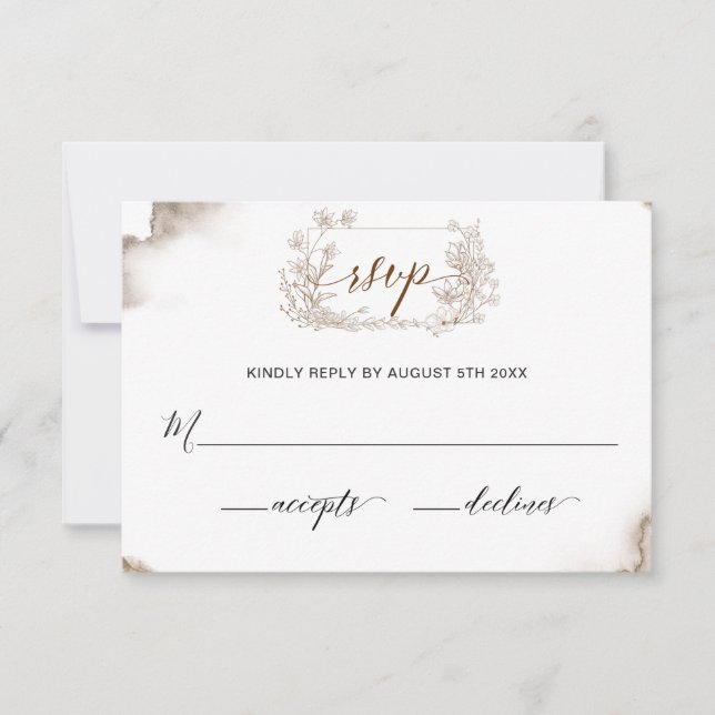 Elegant Earthy Tones Watercolor Wedding RSVP Card (Front)