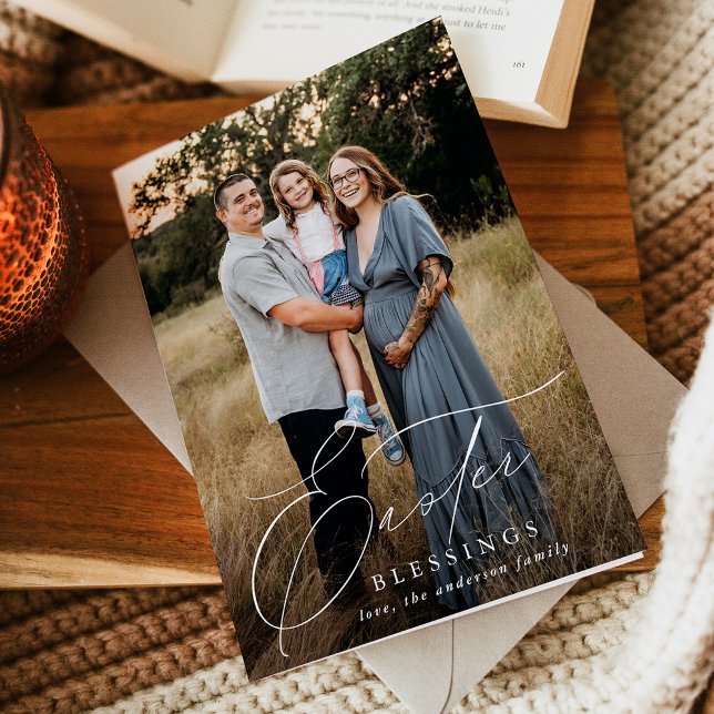 Elegant Easter Blessings 3 Photo Holiday Card (Creator Uploaded)