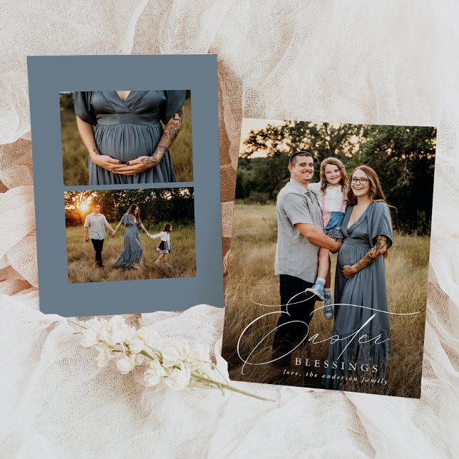 Elegant Easter Blessings 3 Photo Holiday Card (Creator Uploaded)