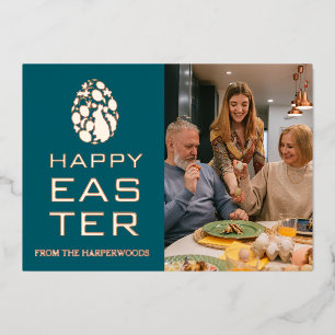 Elegant Easter Blessings Easter Eggs Family photo Foil Holiday Card