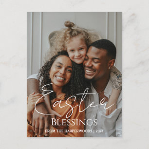 Elegant Easter Blessings Easter Eggs Family photo Holiday Postcard