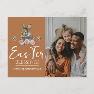 Elegant Easter Blessings Easter Eggs Family photo Holiday Postcard