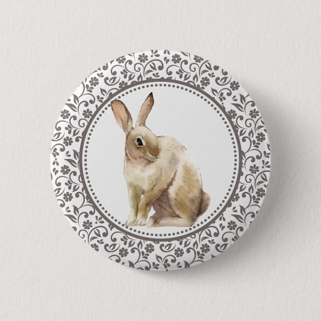 Elegant Easter Brown Rabbit 6 Cm Round Badge (Front)