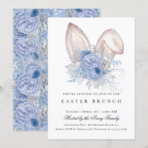 Elegant Easter Brunch Floral Blue Invitation