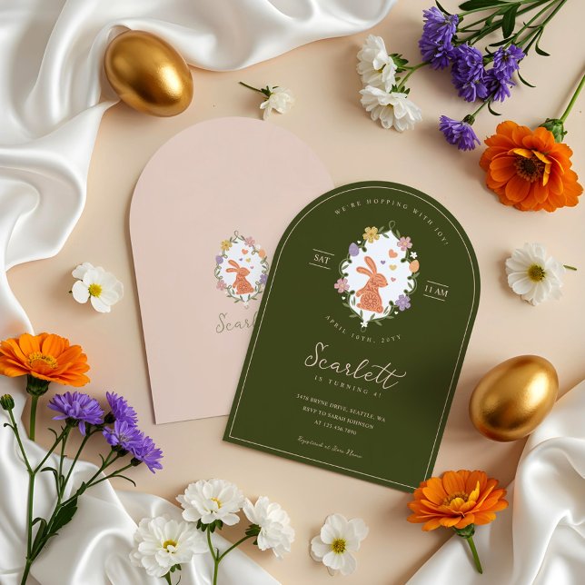 Elegant Easter Bunny Crest Spring Floral Birthday Invitation (Elegant Easter Bunny Crest Spring Floral BirtElegant Easter Bunny Crest Spring Floralhday Invitation)