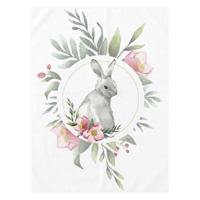 Elegant Easter Bunny Floral Tablecloth (Front)