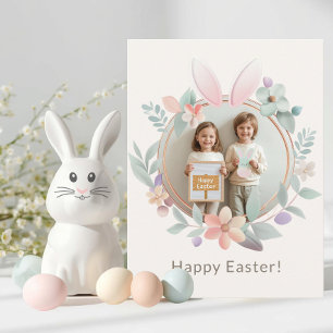 Elegant Easter Bunny Wreath Photo Postcard