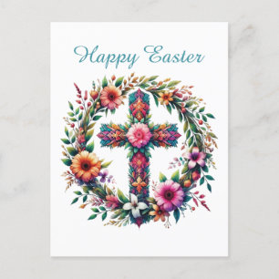 Elegant Easter Cross flowers religious  Holiday Postcard
