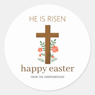 Elegant Easter Floral Calligraphy Christian Cross Classic Round Sticker