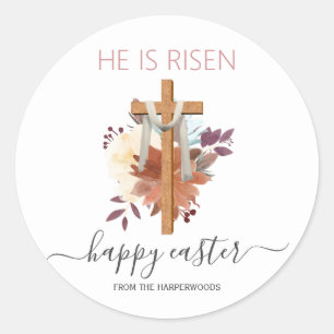 Elegant Easter Floral Calligraphy Christian Cross Classic Round Sticker