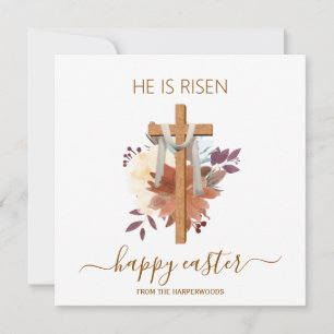 Elegant Easter Floral Calligraphy Christian Cross Holiday Card