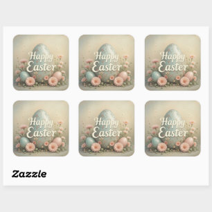 Elegant Easter Floral Design Soft Beige Square Sticker