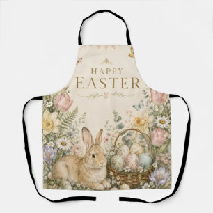 Elegant Easter Greeting,Blue White Porcelain style Apron