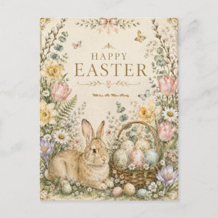 Elegant Easter Greeting,Blue White Porcelain style Holiday Postcard