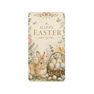 Elegant Easter Greeting,Blue White Porcelain style Label
