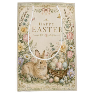 Elegant Easter Greeting,Blue White Porcelain style Medium Gift Bag