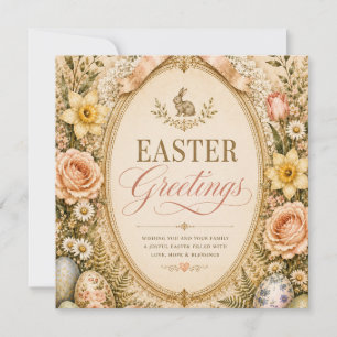 Elegant Easter Greeting ,Vintage Botanical style Invitation