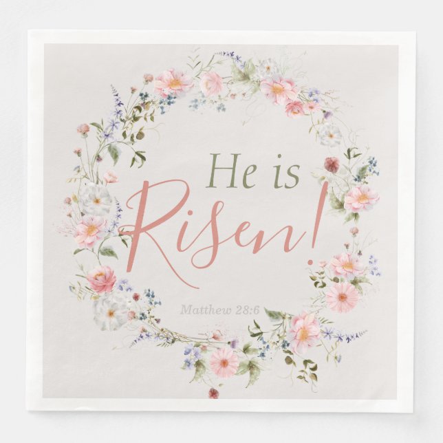 Elegant Easter He is Risen Inspirational Napkin (Front)