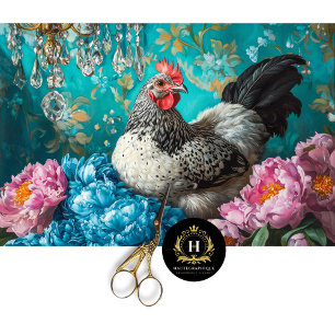 Elegant Easter Hen Peonies Chandelier Decoupage Tissue Paper