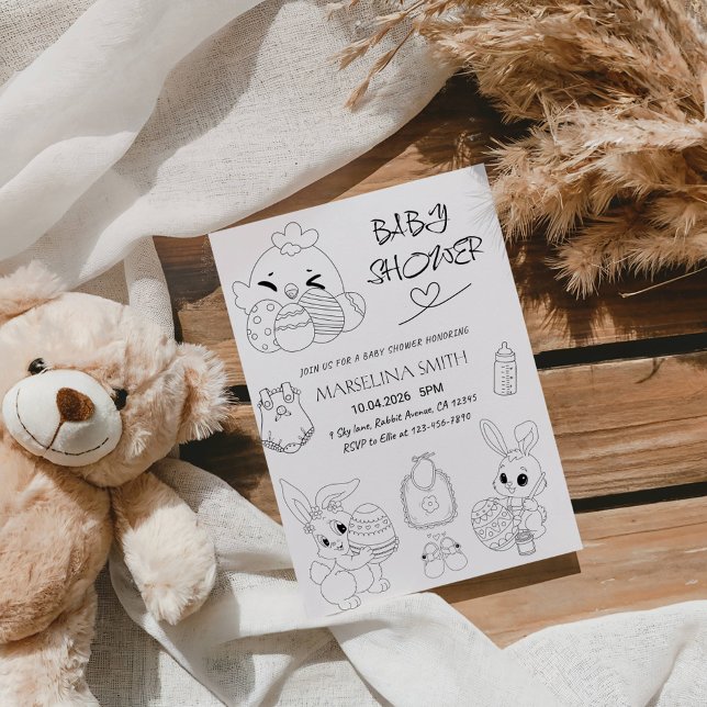 Elegant Easter Line Art Baby Shower Party Invitation (Creator Uploaded)
