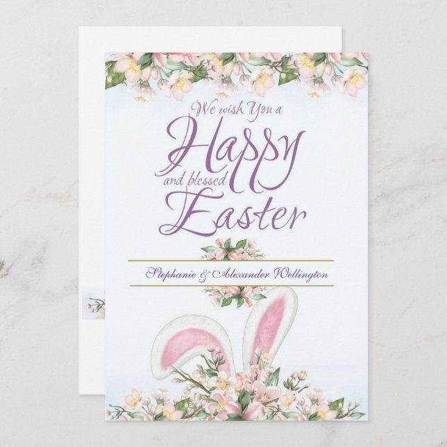 Elegant Easter Watercolor Floral Greeting Card (Front/Back)