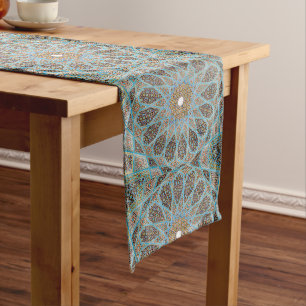Elegant Eastern Art Orintal Geometric Blue Pattern Long Table Runner