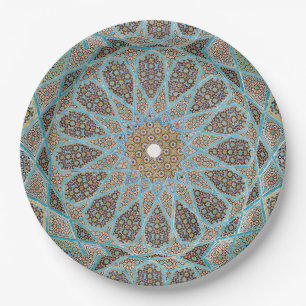 Elegant Eastern Art Orintal Geometric Blue Pattern Paper Plate