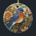 Elegant Eastern Bluebird William Morris Inspired Ceramic Ornament<br><div class="desc">Adorn your tree or home with this Elegant Eastern Bluebird William Morris Inspired Ceramic Ornament. Featuring a stunning Eastern Bluebird design surrounded by intricate patterns inspired by William Morris, this ornament adds a touch of timeless elegance and nature’s beauty to your holiday décor. Perfect for art lovers and bird enthusiasts...</div>