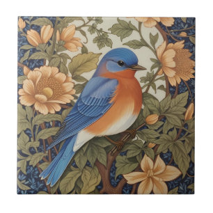 Elegant Eastern Bluebird William Morris Inspired Ceramic Tile