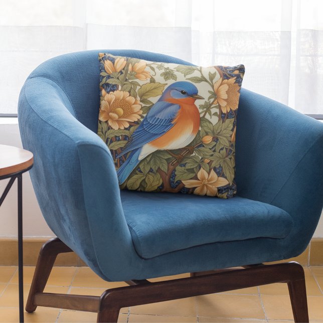 Elegant Eastern Bluebird William Morris Inspired Cushion (Creator Uploaded)