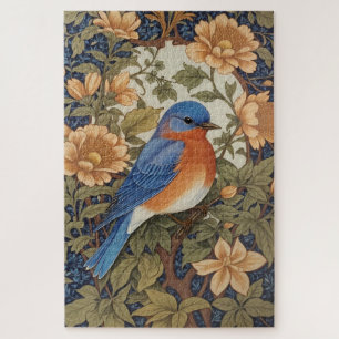 Elegant Eastern Bluebird William Morris Inspired Jigsaw Puzzle
