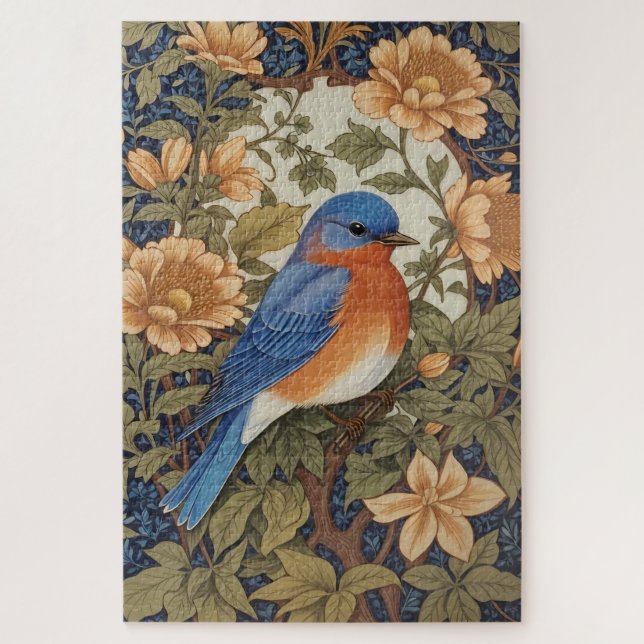 Elegant Eastern Bluebird William Morris Inspired Jigsaw Puzzle (Vertical)