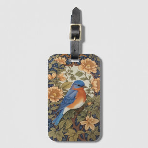Elegant Eastern Bluebird William Morris Inspired Luggage Tag