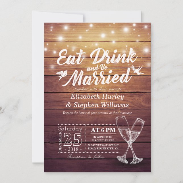 Elegant EAT Drink & Be Married Wedding Invitations (Front)