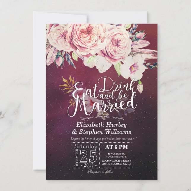 Elegant EAT Drink & Be Married Wedding Invitations (Front)